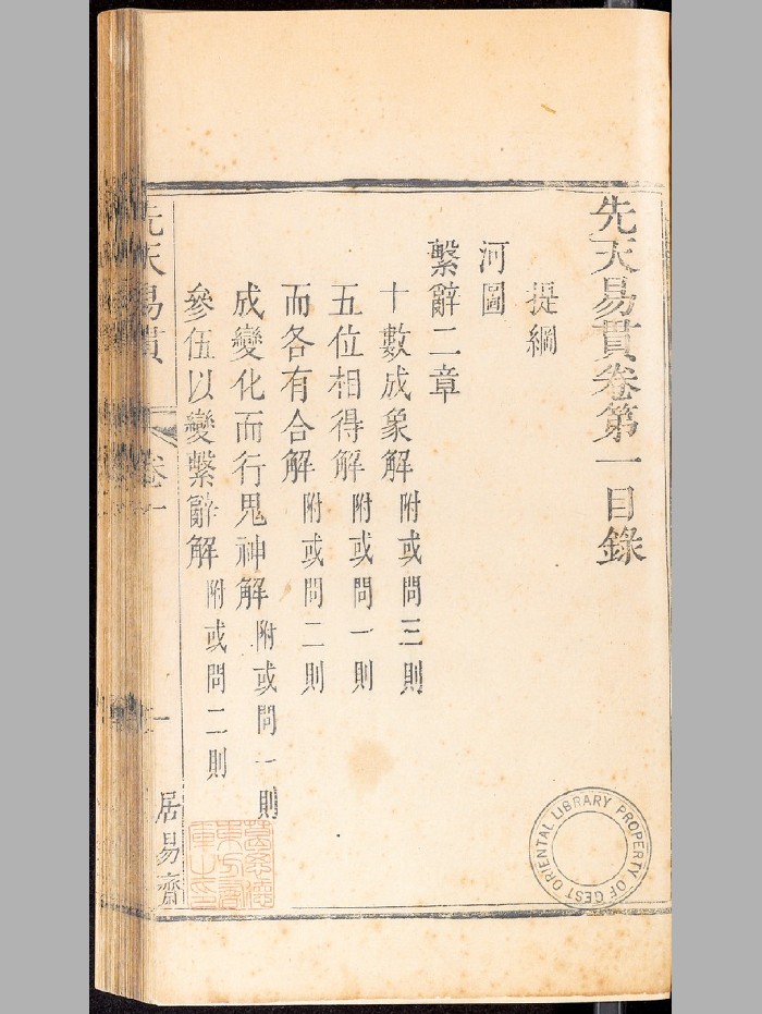 《先天易贯》五卷.刘元龙.居易斋（清乾隆4年[己未]：1739）.（清道光20年[庚子]：1840）修补