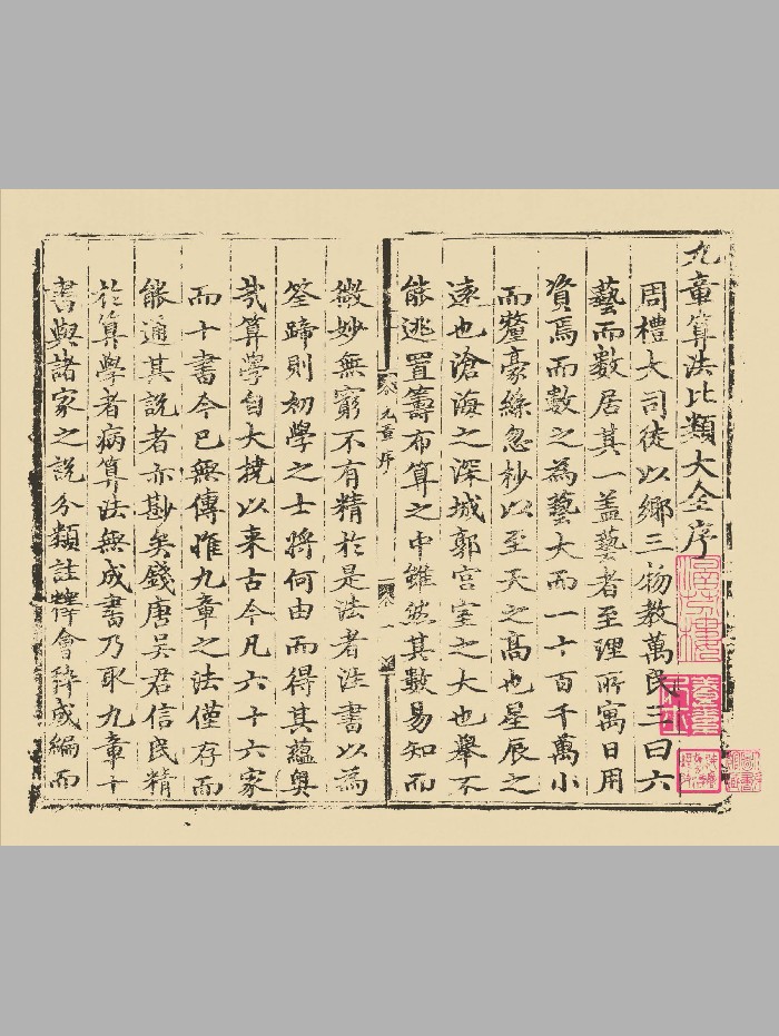 《九章详注比类算法大全》[明]吴敬撰.明景泰元年王均刻弘治元年吴讷重修本