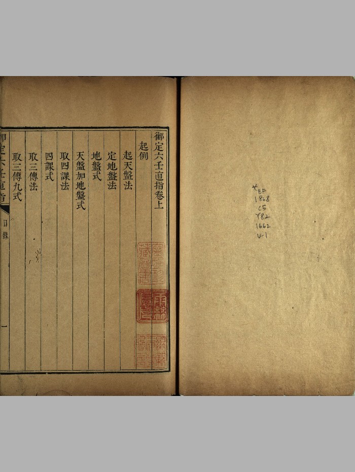 《御定六壬直指》上下卷.附析义.清.李峰注解.清康熙时期精钞本